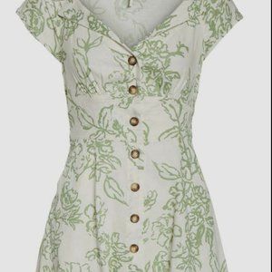 FREE PEOPLE Ivory & Green Floral Short Dress Sz 12
